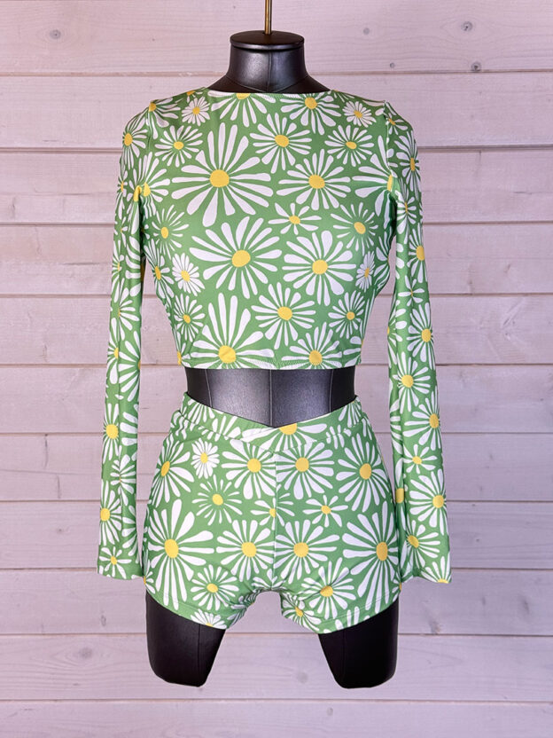 Pre-Owned FP Movement Green Daisy Bikini Set Long Sleeves Size S