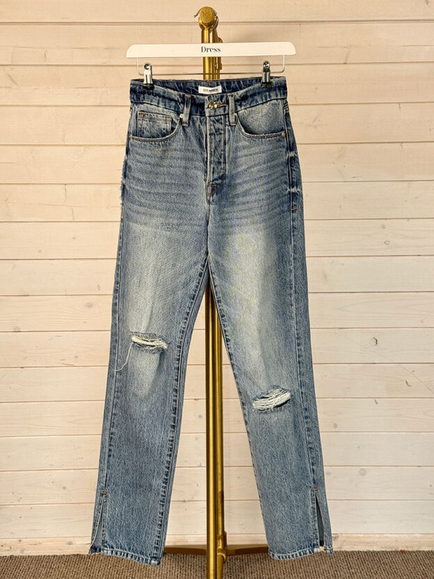 Pre-Owned Good America Blue Distressed Denim Jeans 24" Waist