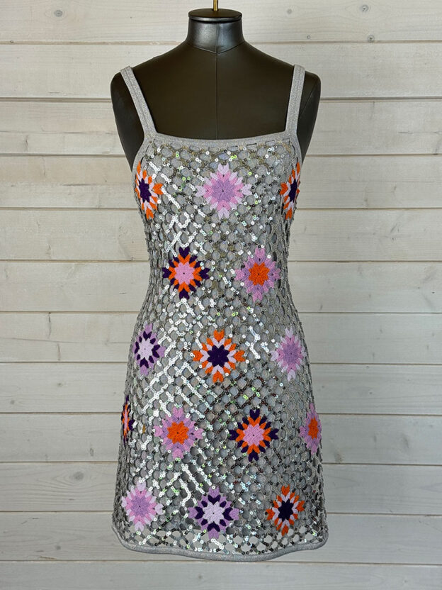 Pre-Owned Sandro Silver Floral Sequin Dress Size 36 (UK 8)