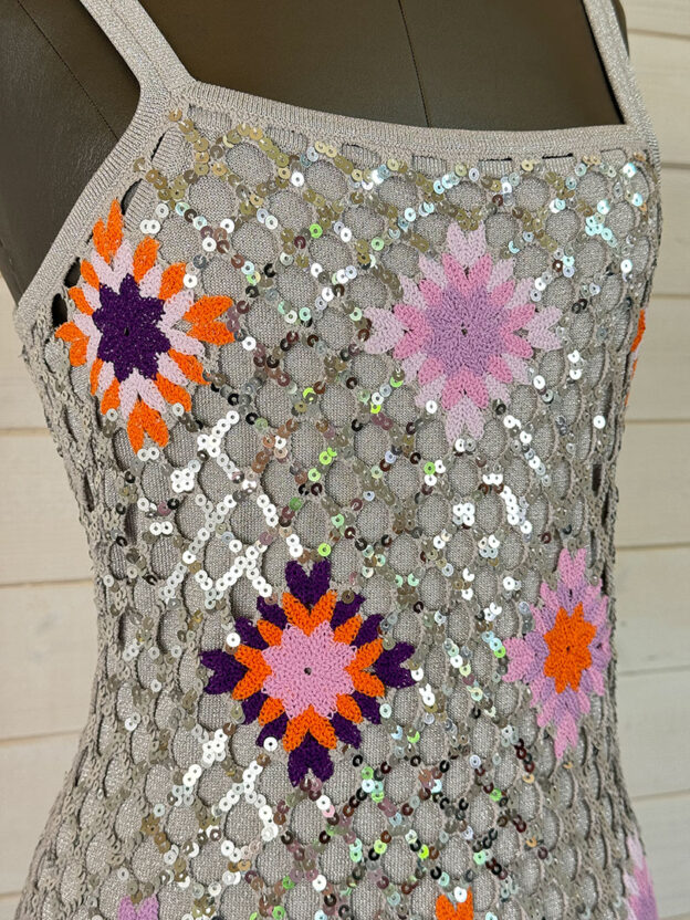 Pre-Owned Sandro Silver Floral Sequin Dress Size 36 (UK 8) - Image 2