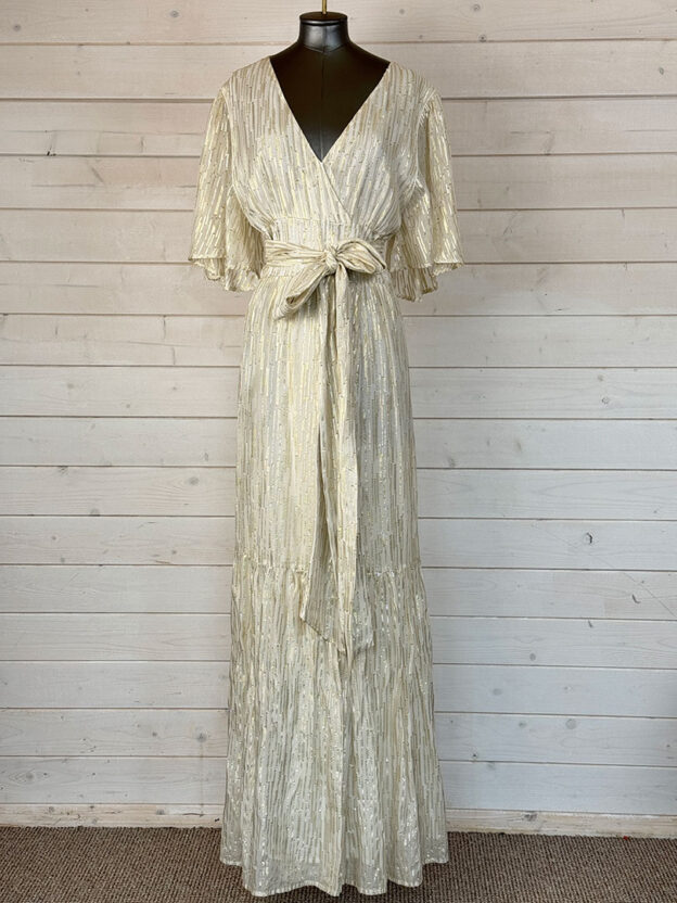 Pre-Owned Ba&sh White & Gold Maxi Dress Size 3 (UK 12)