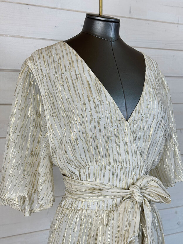 Pre-Owned Ba&sh White & Gold Maxi Dress Size 3 (UK 12) - Image 2