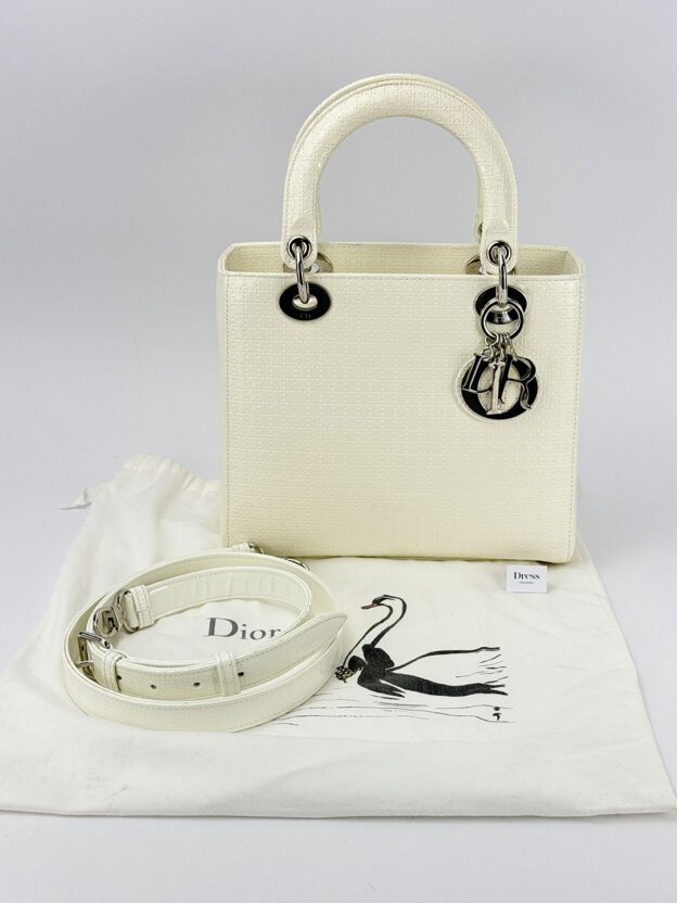 Pre-Owned Christian Dior Lady Dior Medium Off White Patent Bag - Image 9