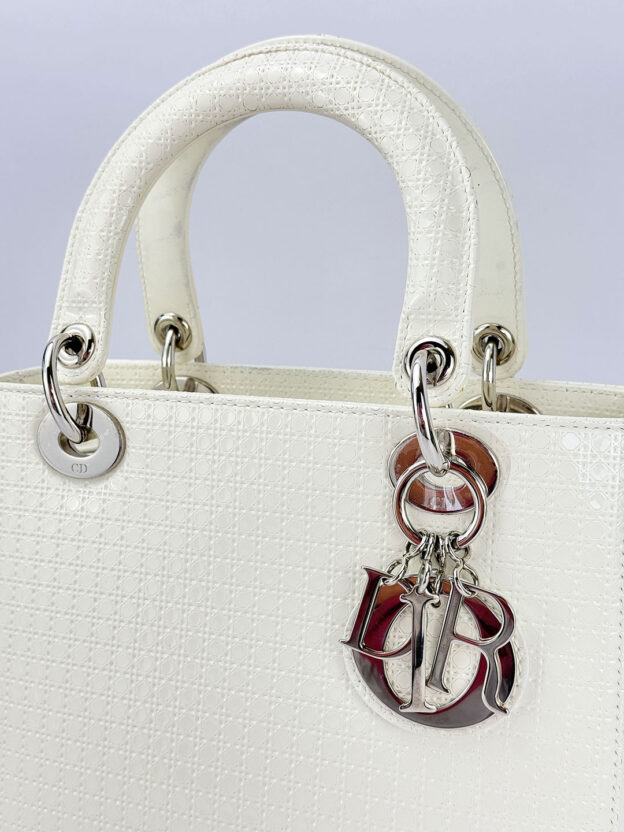Pre-Owned Christian Dior Lady Dior Medium Off White Patent Bag - Image 7