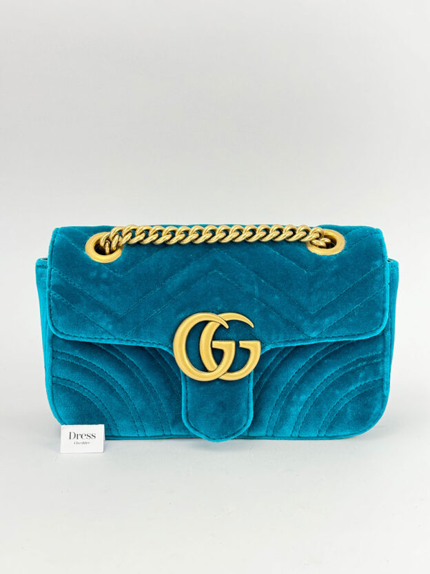 Pre-Owned Gucci GG Marmont Green Velvet Crossbody Bag