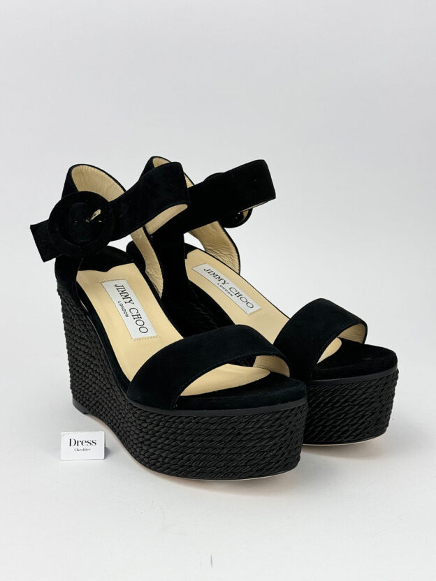 Jimmy Choo Black Suede Abigail 100 Wedge Espadrilles Size 37 (UK 4) Boxed