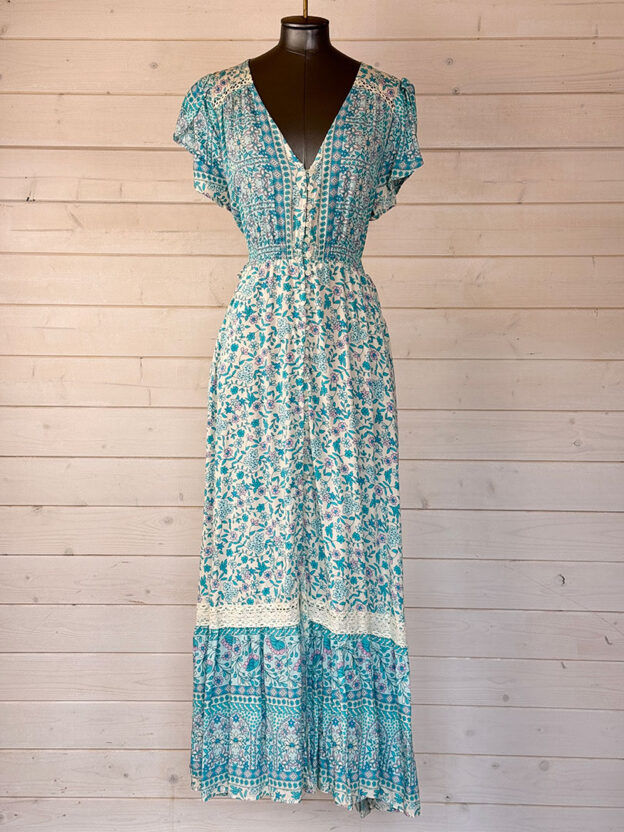 Jaase Blue & Pink Floral Maxi Dress Size M