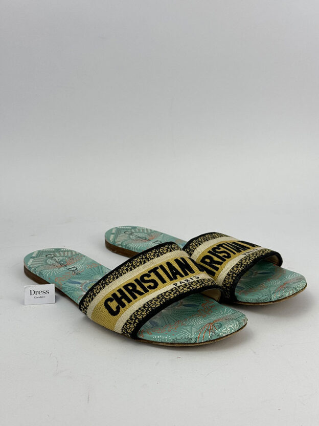 Pre-Owned Christian Dior Dway Turquoise Embroidered Mules Size 39 (UK 6)