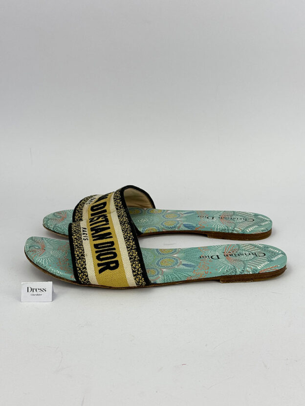 Pre-Owned Christian Dior Dway Turquoise Embroidered Mules Size 39 (UK 6) - Image 4