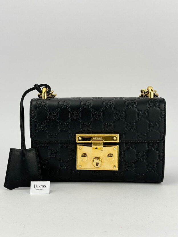 Pre-Owned Gucci Guccissima Black Leather Padlock Shoulder Bag