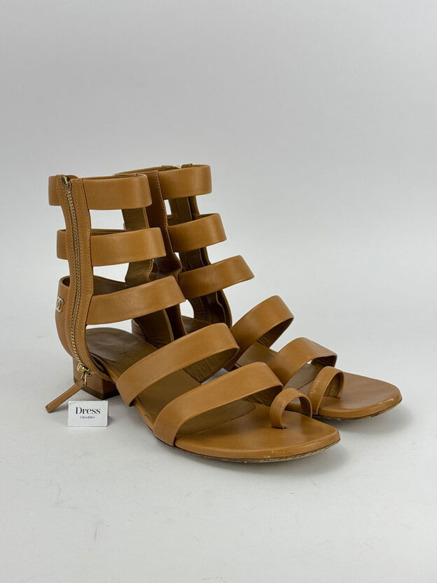Chanel Tan Gladiator Leather Sandals Size 37 (UK 4)