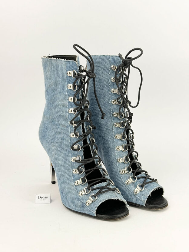 Balmain Blue Denim Lace-Up Boots Size 40 (UK 7) Boxed