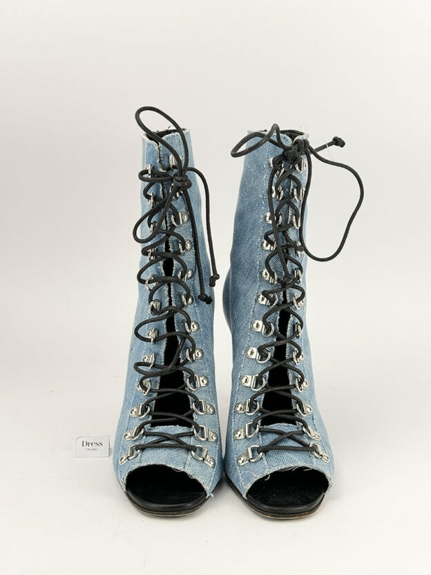 Balmain Blue Denim Lace-Up Boots Size 40 (UK 7) Boxed - Image 2