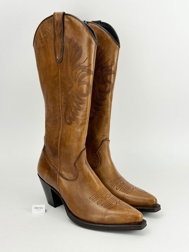 Pre-Owned Tony Mora Tan Leather Cowboy Boots Size 37 (UK 4)