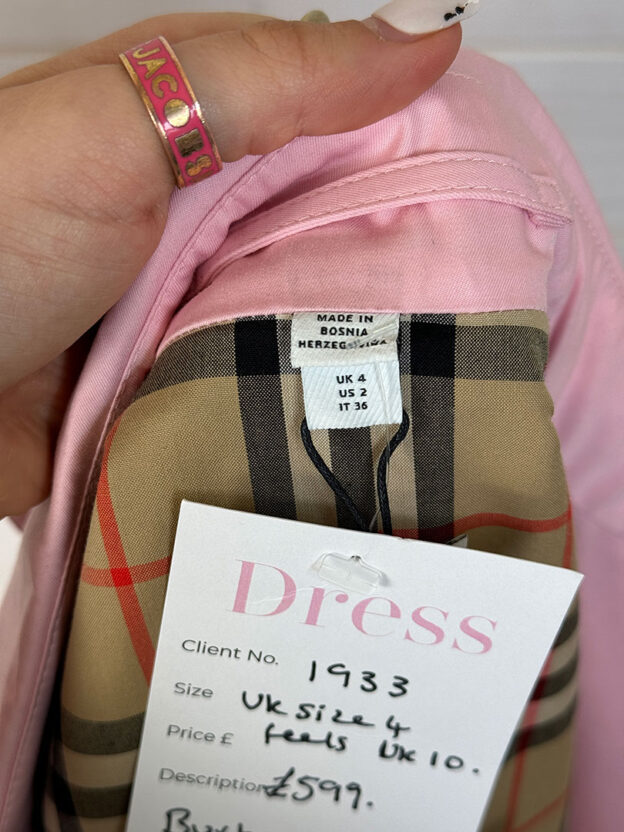 Burberry Pink Sleeveless Cotton Gabardine Trench Coat Dress Jacket Size 10 - Image 4