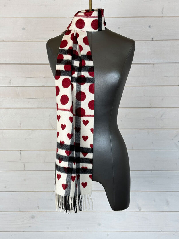 Pre-Owned Burberry Giant Hearts Spots 100% Cashmere Scarf