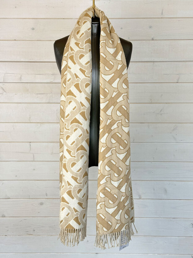 Pre-Owned Burberry Beige TB Monogram 100% Cashmere Scarf - Image 2