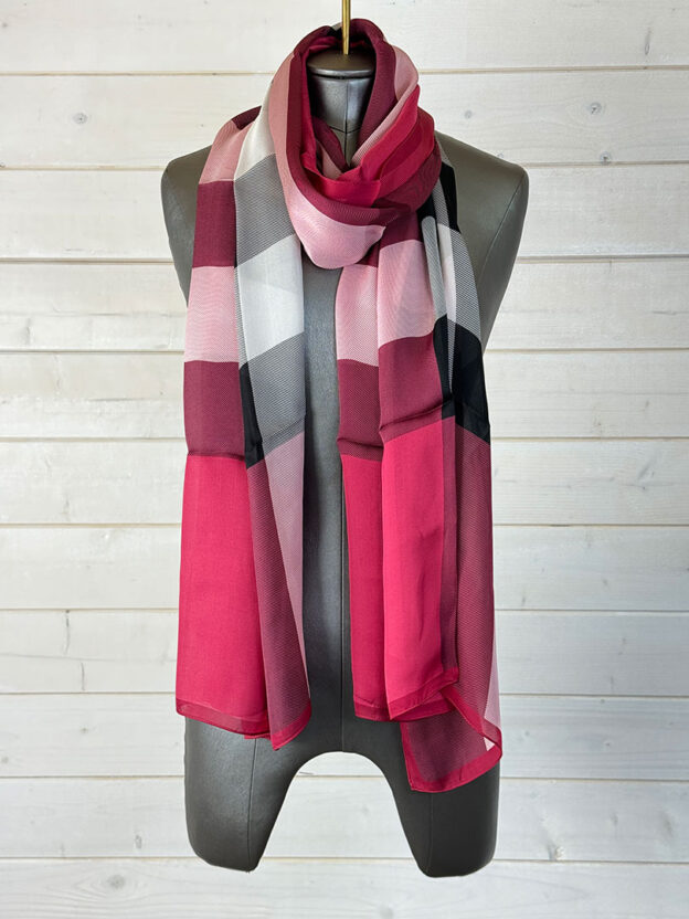 Burberry Fushia Pink Mega Check 100% Silk Scarf