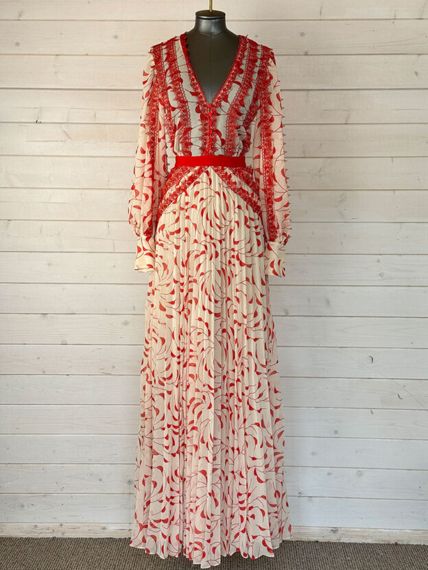 Self-Portrait Patterned Red & Cream Long Dress Size 8
