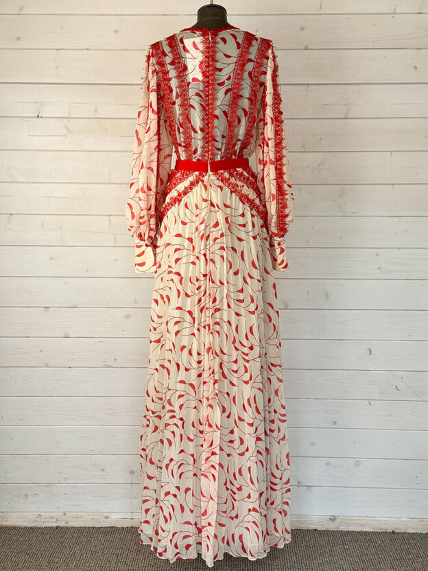 Self-Portrait Patterned Red & Cream Long Dress Size 8 - Image 2