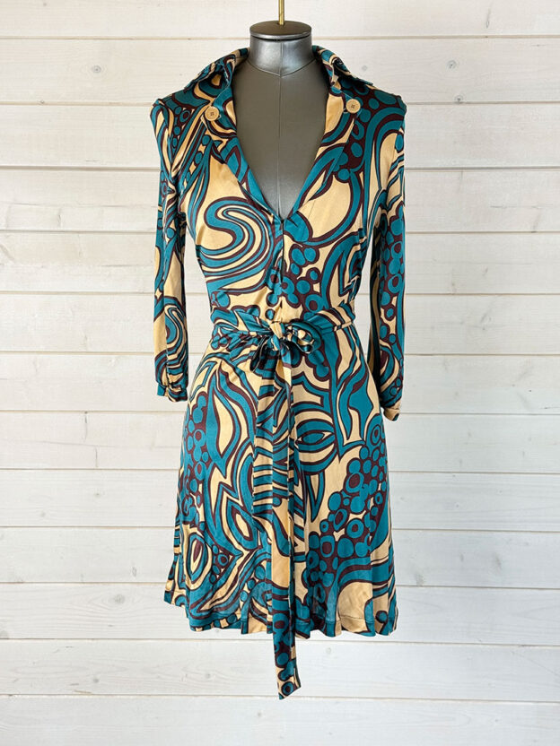 Pre-Owned Patrizia Pepe Teal & Beige Short Dress Size 42 (UK 10)