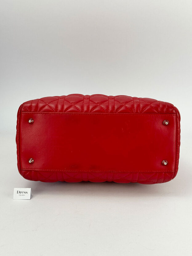 Pre-Owned Christian Dior Lady Dior Red Leather Medium Handbag - Image 8
