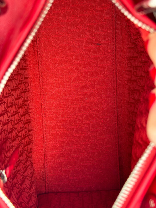Pre-Owned Christian Dior Lady Dior Red Leather Medium Handbag - Image 4