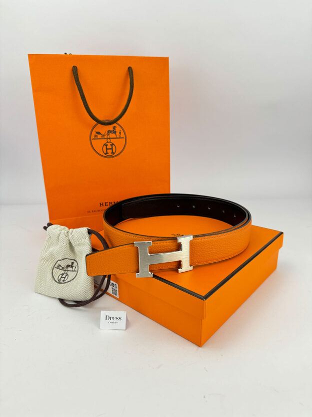 Pre-Owned Hermes Constance Reversible Orange & Black Belt Size 90cms Boxed. - Image 2