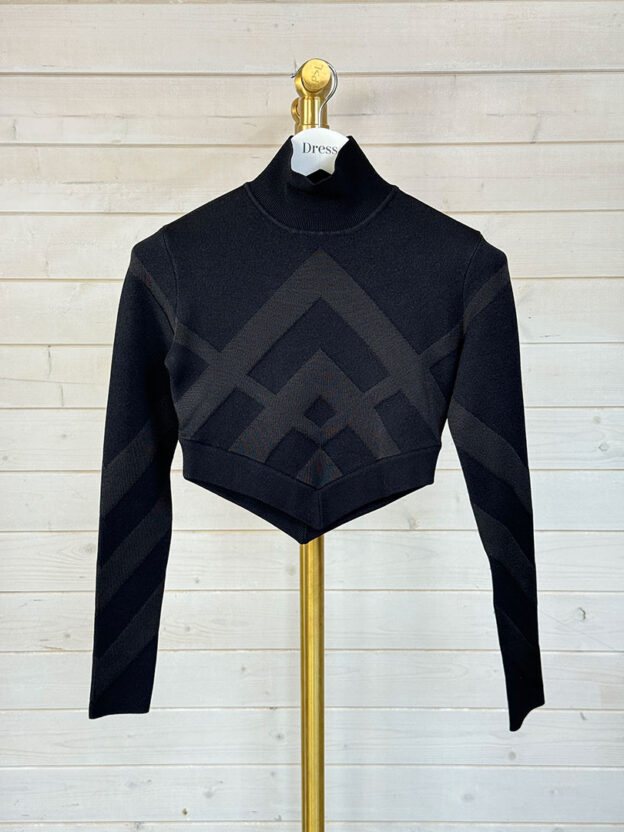 Pre-Owned Burberry Chevron Jacquard Black Cropped Knit Size XS