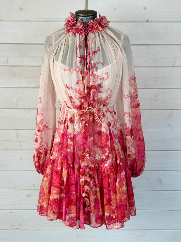 Pre-Owned Zimmermann Pink & Coral Mini Dress Belted Size O (UK 6)