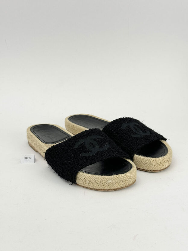 Chanel Tweed CC Black Mules Size 35 (UK 2)