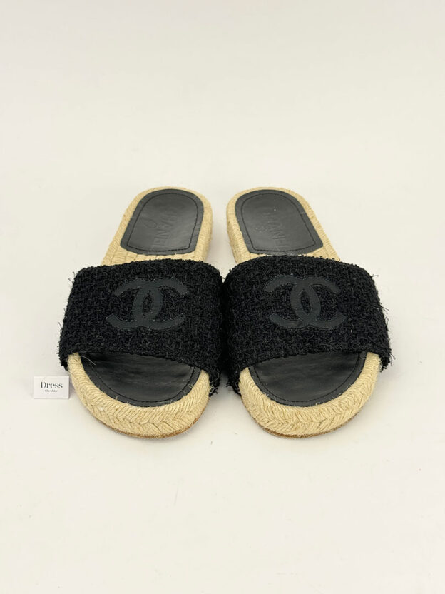 Chanel Tweed CC Black Mules Size 35 (UK 2) - Image 5