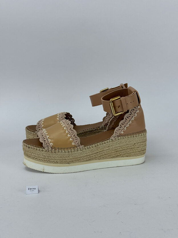 Chloe Light Tan Wedges Size 38 (UK 5) - Image 5