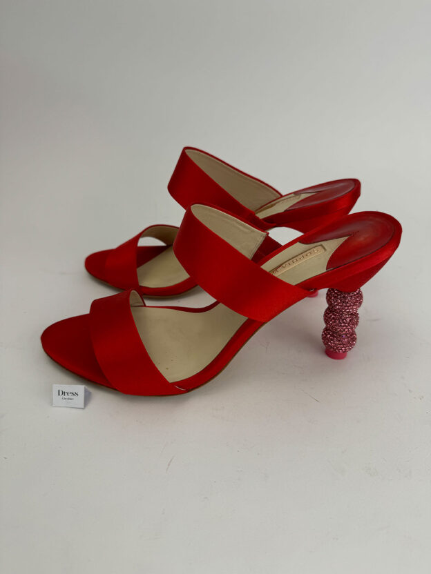 Pre-Owned Sophia Webster Red Satin Crystal Embellished Heel Size 39 (UK 6) - Image 3