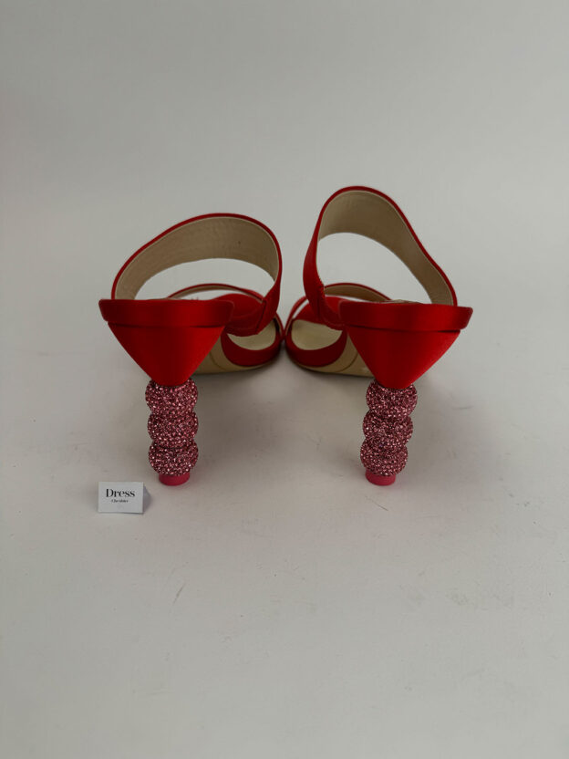 Pre-Owned Sophia Webster Red Satin Crystal Embellished Heel Size 39 (UK 6) - Image 4