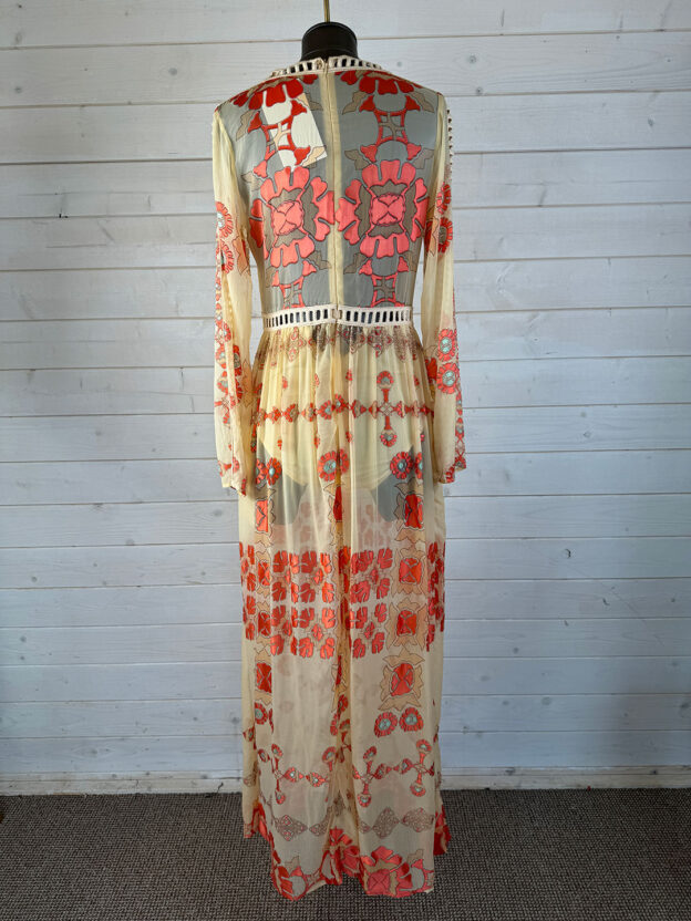 Pre-Owned For Love & Lemons Beige & Coral Long Sleeve Maxi Dress Size M - Image 2