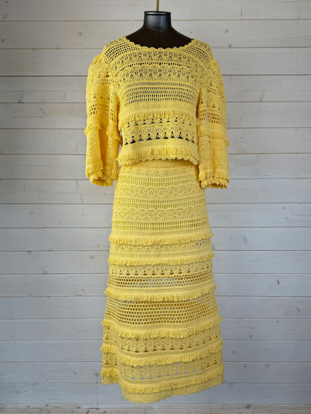 Maje Yellow Crochet Top and Skirt Set Size 8