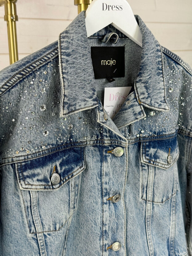Maje Oversized Denim Jacket with Rhinestones Size 36 (UK 8-10) - Image 2