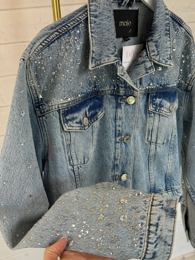 Maje Oversized Denim Jacket with Rhinestones Size 36 (UK 8-10) - Image 3