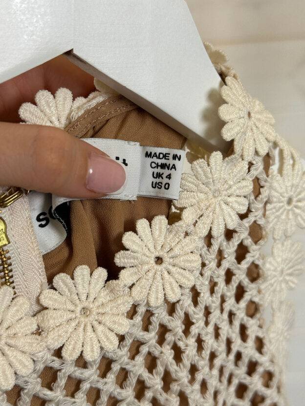 Pre-Owned Self-Portrait Cream Crochet Mini Dress Size UK 4 - Image 4