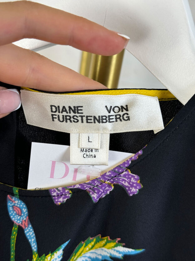 Pre-Owned Diane Von Furstenberg Black Floral Silk Top Size L - Image 4
