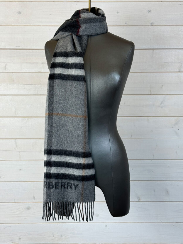 Burberry Double Cashmere Black & Grey Classic Check Scarf