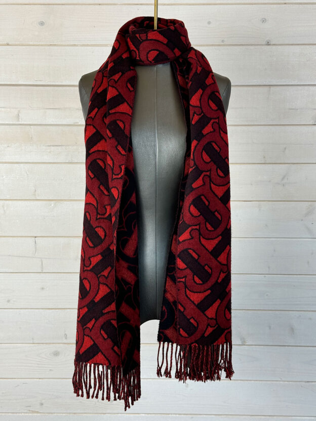 Burberry Large TB Monogram Classic 100% Cashmere Red & Black Scarf