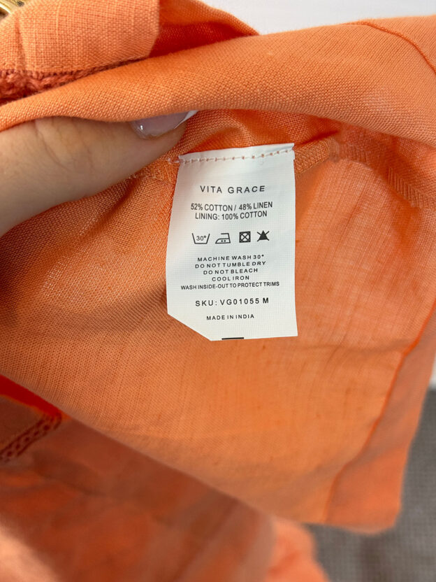 Vita Grace Orange Linen Mini Dress with Pockets Size M - Image 4