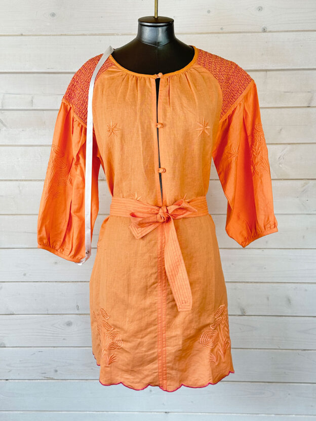 Pre-Owned Vita Grace Star Print Orange Mini Belted Dress Size M