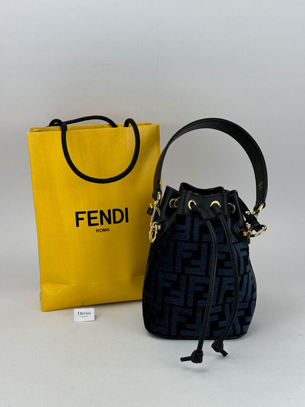 Pre-Owned Fendi Black Mon Tresor Mini Logo Tapestry Bucket Bag - Image 7