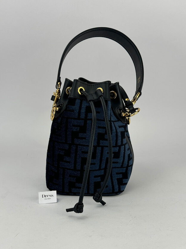 Pre-Owned Fendi Black Mon Tresor Mini Logo Tapestry Bucket Bag