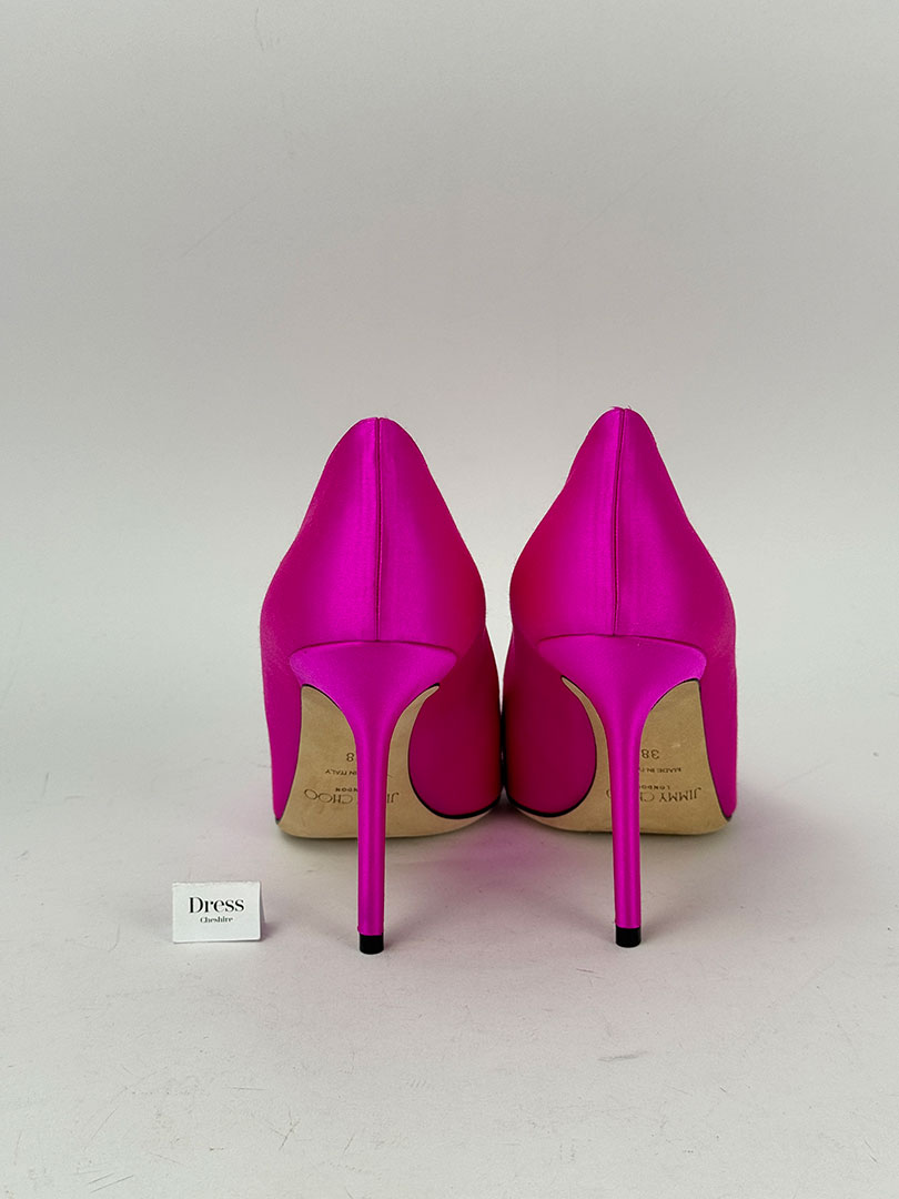 Jimmy Choo Fuchsia Pink Satin Heels Size 38 UK 5 Dress Cheshire Preloved Designer Fashion Boutique in Cheshire
