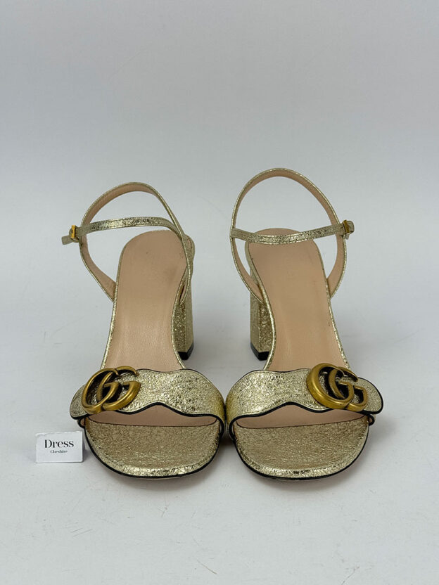 Gucci Metallic Gold Crinkled Leather Heels Size 38 (UK 5) - Image 2