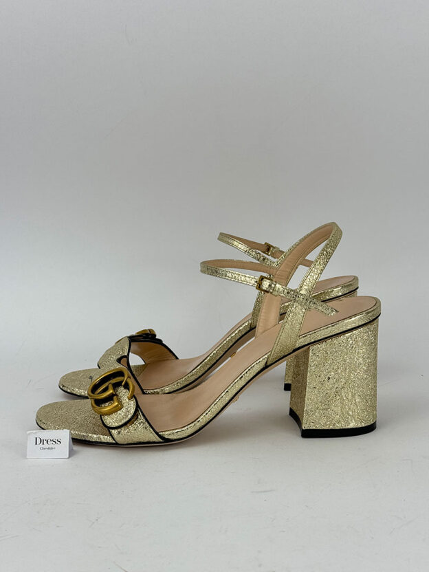 Gucci Metallic Gold Crinkled Leather Heels Size 38 (UK 5) - Image 3
